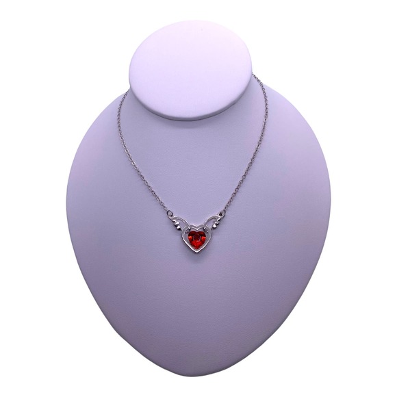 Imitation Red Ruby CZ Cubic Zirconia Gemstone Angel Wings Heart Necklace - Picture 5 of 9